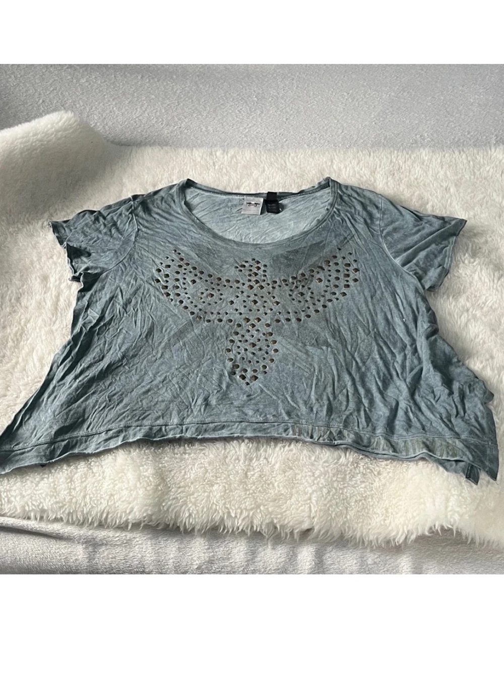 Harley-Davidson Grey Blue Cropped Studded shark bite hem Tee size 2X